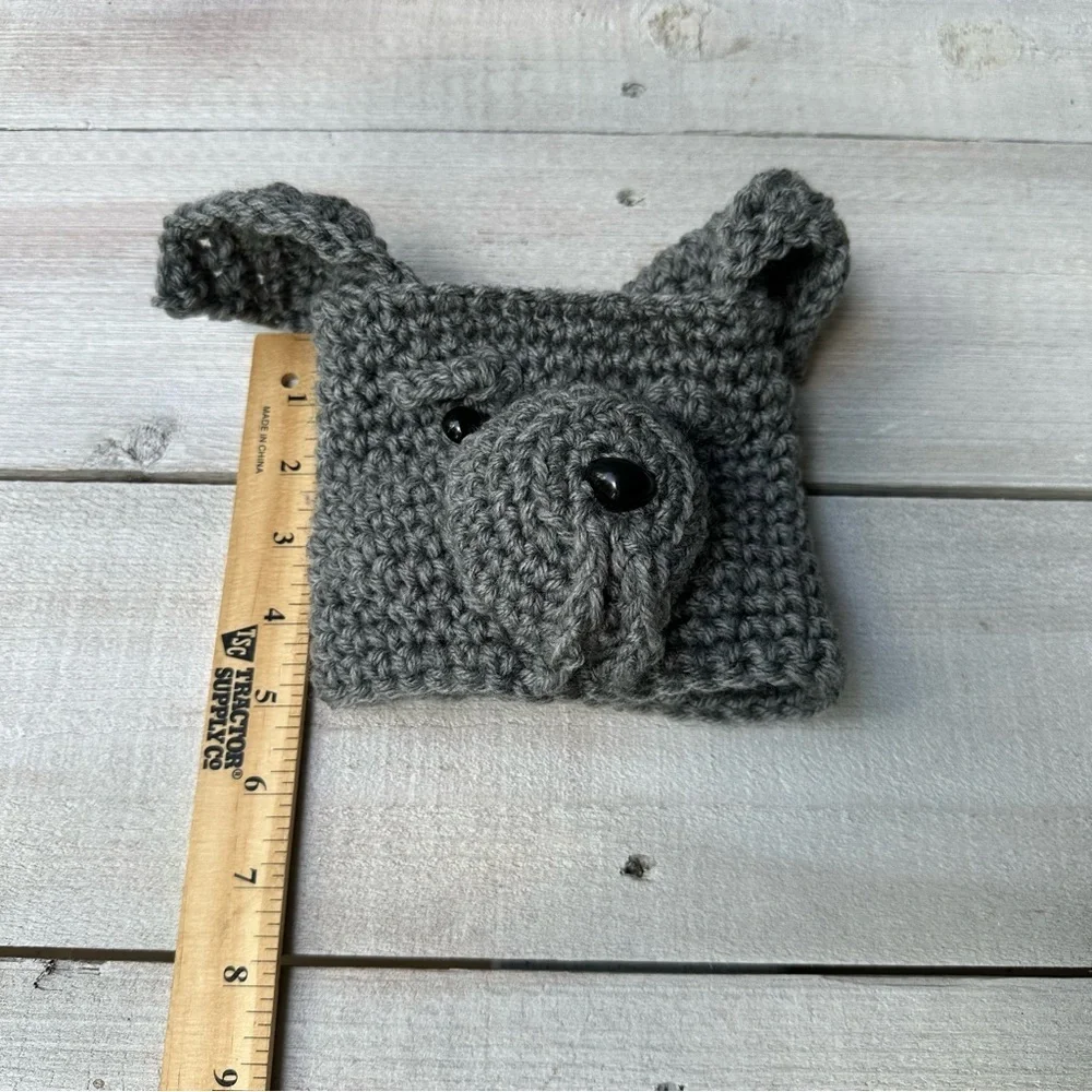 Handmade Crochet Winter Ear‎ Warmer For Kids Gray Dog 3-6 Months